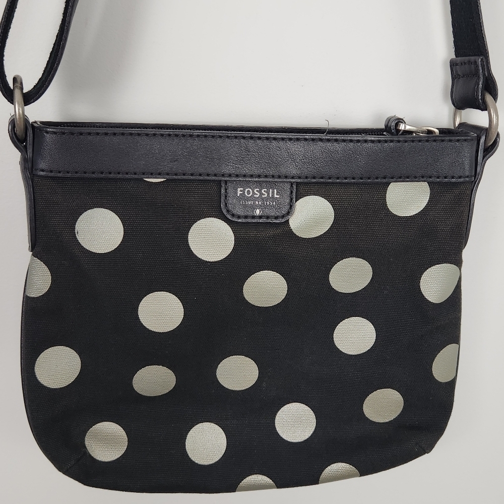 Fossil Black Canvas Polkadot Crossbody Bag - Picture 3 of 13